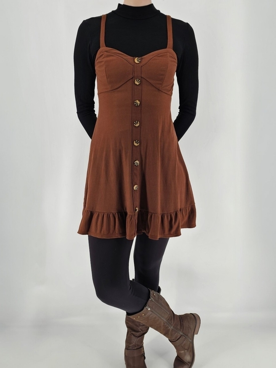 No Boundaries Dresses & Skirts - Brown Ribbed Coquette Babydoll Mini Dress